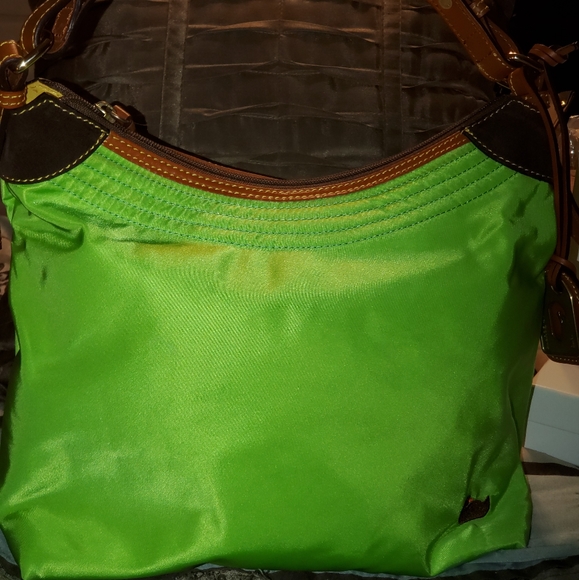Dooney & Bourke Handbags - Dooney & Bourke Neon Green Nylon Leather Trim Large Shoulder Bag.